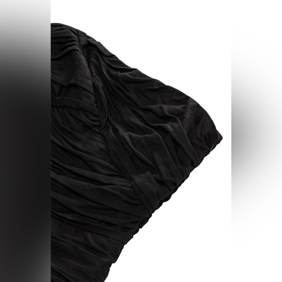 ZARA NWT Black Strapless Linen Blend Ruched MINI Dress Size Large Zip Closure - Picture 7 of 7